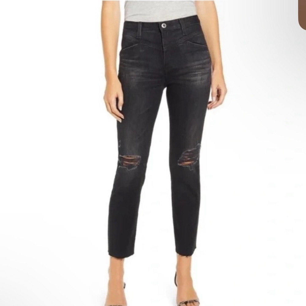 AG Adriano Goldschmied‎ 28 Isabelle Side Panel High Rise Straight Crop Jeans